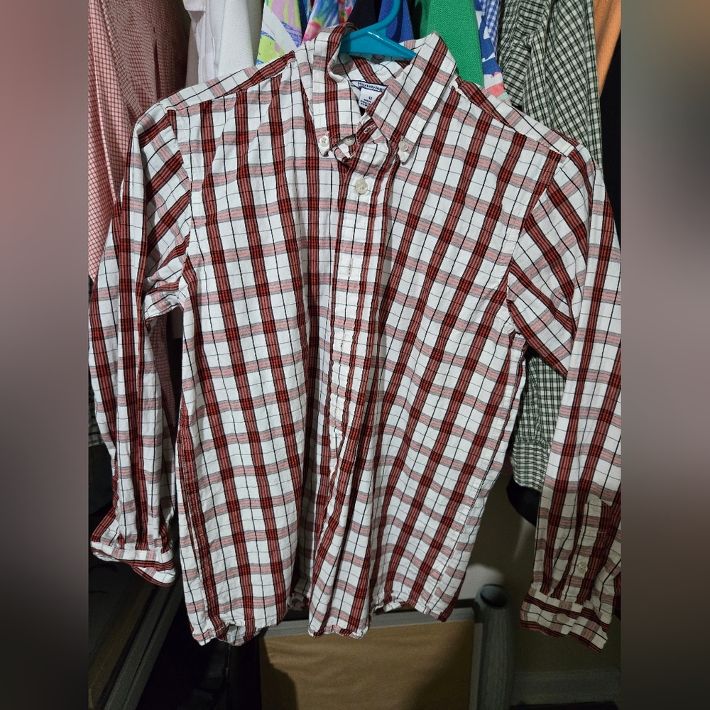 Hartstrings Boy's Red and White Plaid Button Down Shirt